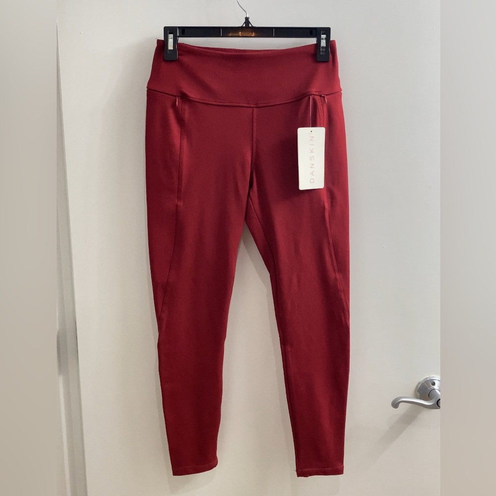 Danskin High Rise Red Leggings Side Pocket Workout Yoga Athletic Size Medium